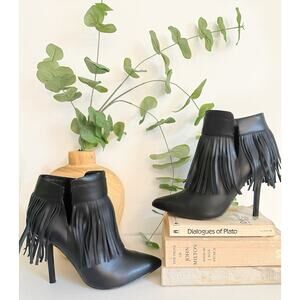 Boston Proper Size 7 1/2 Black Leather Fringe Ankle Boots